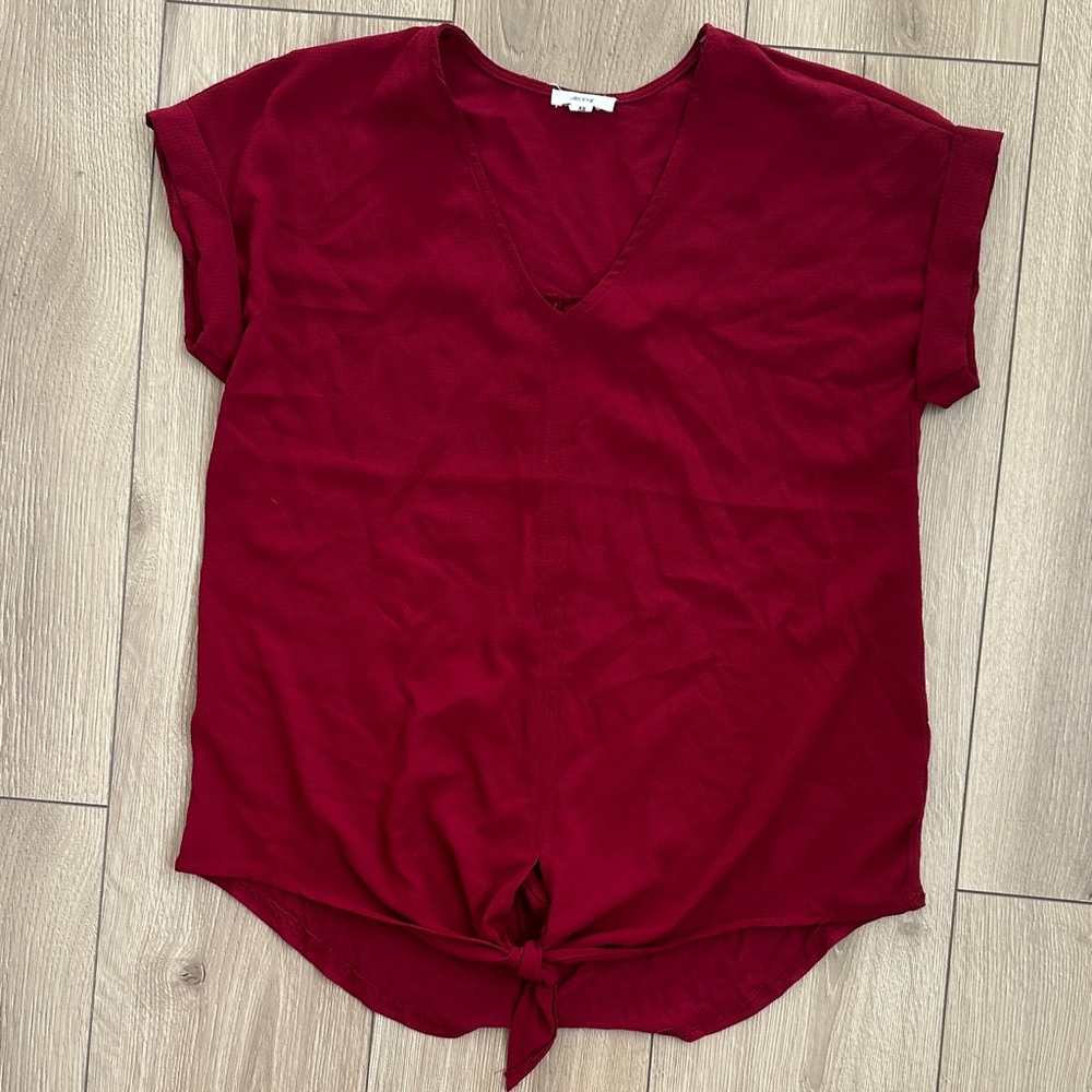 Ardene Deep Red V-Neck Tie-Front Blouse